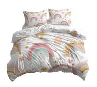 Single Bedding Set Bohemian Style Rainbow Star Patterns Breathable Duvet Cover Set, Cream Bedding Sets with 2 Pillowcases, Microfiber Quilt Cover with Hidden Zipper