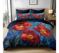 Single Bedding Set Cubism Geometry Flowers Breathable Duvet Cover Set, Blue Bedding Sets with 2 Pillowcases, Microfiber Quilt Cover with Hidden Zipper