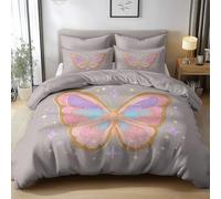 Single Bedding Set Dreamy Butterfly Glowing Breathable Duvet Cover Set, Grey Bedding Sets with 2 Pillowcases, Microfiber Quilt Cover with Hidden Zipper