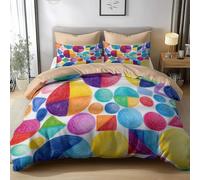 Single Bedding Set Hand Drawn Geometric Patterns Breathable Duvet Cover Set, Color Bedding Sets with 2 Pillowcases, Microfiber Quilt Cover with Hidden Zipper