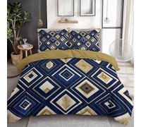 Single Bedding Set Yellow Gray Geometry Rhombus Square Printed Duvet Cover Sets with Pillowcase, 100% Polyester Reversible Quilt Covers, 3D Bedding with Zipper Closure for Kids Teens Adults (3PCs)