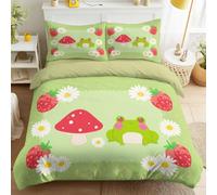 Single Bedding Sets 3 Piece - Fresh, Country Style, Cartoon Bedding Set, Mushroom, Frog, Daisy Fitted Sheet and Pillow cases Soft Microfiber Duvet Cover for Boys & Girls