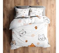 Single Bedding Sets, Kids Duvet Cover with 1 Pillowcase, 2 Piece Bedroom Decor, Cute Cartoon Cat Pattern Soft Microfiber Quilt Cover, Zip Fastening C355N