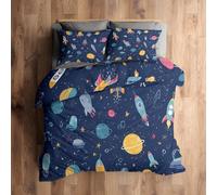 Single Bedding Sets, Space Rocket Duvet Cover with 1 Pillowcase, 2 Piece Bedroom Decor, Kids Boys Universe Planet Pattern Soft Microfiber Quilt Cover, Zip Fastening A395C