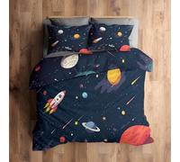 Single Bedding Sets, Space Rocket Duvet Cover with 1 Pillowcase, 2 Piece Bedroom Decor, Kids Boys Universe Planet Pattern Soft Microfiber Quilt Cover, Zip Fastening A405C