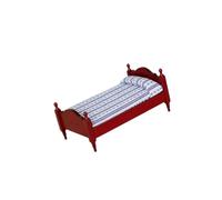 Single Bedroom Bed 1: 12 Scale Wooden Doll House, Mahoganys | Red Brown Photo Setup Display Piece Collector Accent View