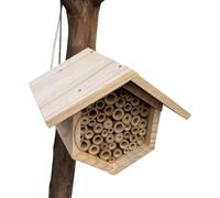 Single Beehive - Handmade Hexagonal Wooden Bee House, Natural Nesting Tubes, Wooden Garden Habitat, for Native Bees, Eco Pollination Shelter | Bee Hotel in
