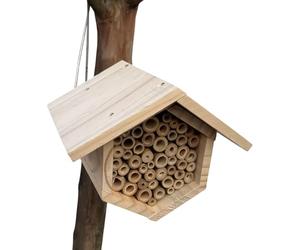 Single Beehive - Handmade Hexagonal Wooden Bee House, Natural Nesting Tubes, Wooden Garden Habitat, for Native Bees, Eco Pollination Shelter | Bee Hotel in