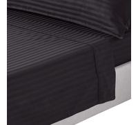 (Single, Black) Egyptian Cotton Flat Sheet Single 330 Thread Count Satin Stripe
