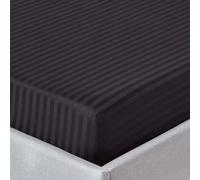 (Single, Black) Egyptian Cotton Satin Stripe Fitted Sheet 330 TC
