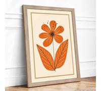 Single Bloom in Burnt Orange Botanical Framed Wall Art Print A1 (84.1×59.4cm) Oak, Wall Decor for Living Room, Bedroom, Office & Home, Ready to Hang, Art Gift