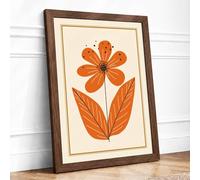 Single Bloom in Burnt Orange Botanical Framed Wall Art Print A4 (29.7×21cm) Walnut, Wall Decor for Living Room, Bedroom, Office & Home, Ready to Hang, Art Gift