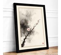 Single Bloom in Silence Japandi Framed Wall Art Print A3 (42×29.7cm) Black, Wall Decor for Living Room, Bedroom, Office & Home, Ready to Hang, Art Gift
