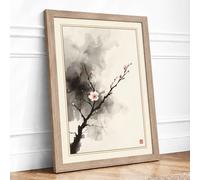 Single Bloom in Silence Japandi Framed Wall Art Print A3 (42×29.7cm) Oak, Wall Decor for Living Room, Bedroom, Office & Home, Ready to Hang, Art Gift