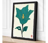 Single Bloom in Teal Japandi Canvas Wall Art Print 24x16 Inch | Ready to Hang, Gallery Wrapped, Fade-Resistant Inks, Securely Packaged, UK Made