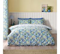 (Single, Blue) Catherine Lansfield Tilly Floral Duvet Cover Set Bedding Bed Set Blue Pink