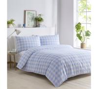 Gingham Duvet Sets Check Bedding Quilt Cover Pillow Cases (Blue, Single)