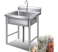 Single Bowl 1.0mm Thick Stainless Steel with Stand and Faucet Catering Standing for Outdoor Indoor Home Commercial