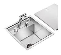 Single Bowl 3mm Thick Kitchen Sink Stainless Steel Square Kitchen Sink Black Countertop Kitchen Sink Home Apartment Built-in Sink Siphon Sink (silver, 39 * 43 * 23CM)