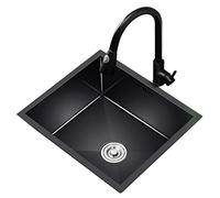 Single Bowl Black Bar Balcony Small Sink Single Bowl Sink Stainless Steel Kitchen Sink Washbasin Sink Over-counter Inset Sink Sink With Downpipe Siphon,Black-28 * 42cm