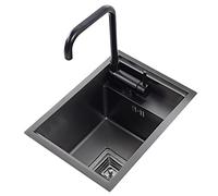 Single Bowl Black Bar Mini Sink Concealed Stainless Steel Kitchen Sink Small Single Sink Siphon Invisible Sink for Balcony Inset Sink (Color : Black, Size : 30 * 45 * 23cm)