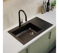 Single Bowl Black Composite Inset Kitchen Sink with Reversible Drainer & Black Single Lever Kitchen Mixer Tap - Essence