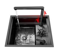 Single Bowl Black Hidden Mini Sink at Bar - Domestic & Commercial, Space Saving, Small Sink with Cup Washer Lifting Faucet (45 * 38 * 22CM)