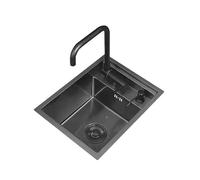Single Bowl Black Hidden Sink in Kitchen Sink at Bar Domestic Commercial Sink with Cup Washer Lifting Faucet Space Saving,Single Bowl Sink With Cover Small Embedded Siphon Sink Stainless Steel Counter