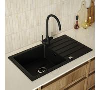 Single Bowl Black Inset Composite Kitchen Sink and Reversible Drainer With Black Dual Lever Mixer Tap set - Enza