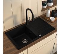 Single Bowl Black Inset Granite Composite Kitchen Sink with Reversible Drainer - Enza Laurie