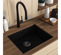 Single Bowl Black Inset Granite Composite Kitchen Sink with Waste Kit - Enza Eden