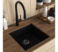 Single Bowl Black Undermount Composite Kitchen Sink With Black Pull Out Kitchen Mixer Tap Set - Enza