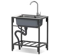 Single Bowl Commercial Restaurant Kitchen Sink Wash Basin Station W/Storage Shelve, Prep & Utility Stainless-Steel Sink Laundry/Backyard/Garage