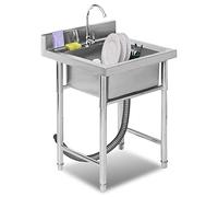 Single Bowl Commercial Restaurant, Stainless Steel Kitchen with Faucet and Backsplash, Free Standing Utility for Indoor Outdoor