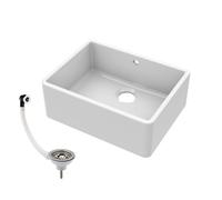 Balterley 595mm Butler White Kitchen Sink, Single Bowl with Waste & Overflow, Durable Butler Fireclay Ceramic Kitchen Sink Bowl, Apron Front Farmhouse Sinks - 595 x 450 x 220mm (White)