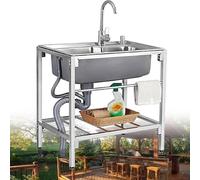 Single Bowl Free Standing Sink, Commercial Kitchen Utility Sink, Garage Washing Station with Hot Cold Faucet, for Outdoor Indoor Kitchen Laundry