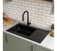 Single Bowl Black Composite Kitchen Sink with Reversible Drainer - Essence Amelia