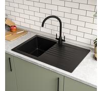 1 Bowl Black Composite Small Kitchen Sink with Reversible Drainer - Essence Amelia