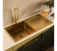 Single Bowl Inset Brushed Brass Stainless Steel Kitchen Sink with Reversible Drainer - Enza Tamara