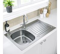 Single Bowl Inset Chrome Stainless Steel Kitchen Sink with Reversible Drainer - Essence Ava