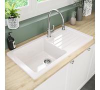 Single Bowl Inset White Ceramic Sink with Reversible Drainer - Alexandra