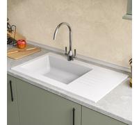 Single Bowl White Composite Kitchen Sink with Reversible Drainer - Essence Amelia