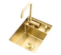 Single Bowl Kitchen Gold Workstation Stainless Steel Concealed Trough Bar Small Under Counter Basin (Color : Gold, Size 55 * 45 22cm)