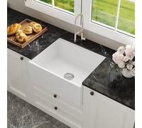 Single Bowl Kitchen Sink, DeerValley 61 x 51cm Fireclay Ceramic Kitchen Sink with Built in Overflow, Include Basket Strainer Cutting Board Grid Drying Rack