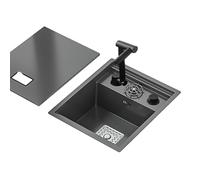 Single Bowl Kitchen Sink, Space-Saving Stainless Steel Design, Embedded Siphon with Cover, Multi-Functional Faucet for RV and Home Use (Compact Size)
