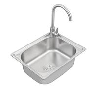 Single Bowl Kitchen Sink Stainless Steel Counter Top Sunk Inset Stainless Steel Hand Wash Basin Sink, for Kitchen Bar Small Restaurant (with The Downpipe Kit) (201-42 * 37 * 18cm(1.1mm Side))