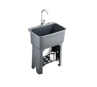 Single Bowl Kitchen Sink with Faucet Grey Plastic Utility Sink for Laundry Workshop Garage Terrace Drainage Included (40x40x76cm)