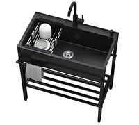 Single Bowl Kitchen Sinks with Accessories, Stainless Steel Free Standing Single Bowl Prep Commercial Bar Sink Workstation Sink w/Faucet, or Outdoor Sink