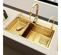 Single Bowl Kitchen Sinks with Cup Washer,304 Stainless Steel Sink,Undermount Drop in Kitchen Sink,Single Bowl Workstation,for Home Hotel Cafe Restaurant(A,68 * 45cm)