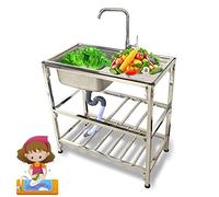 Single Bowl, Kitchen Utility with Faucets,-Standing Stainless Steel Vegetable Basin, Portable Drop for Farmhouse Laundry Room Bar Toilet Indoor Outdoor,Easy/Hot and Cold/30.7 * 16.9Inch